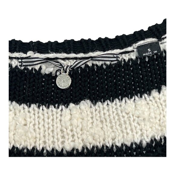 Anthropologie S Knitted and Knotted Black White Striped Chunky Knit Sweater Long - Picture 7 of 8